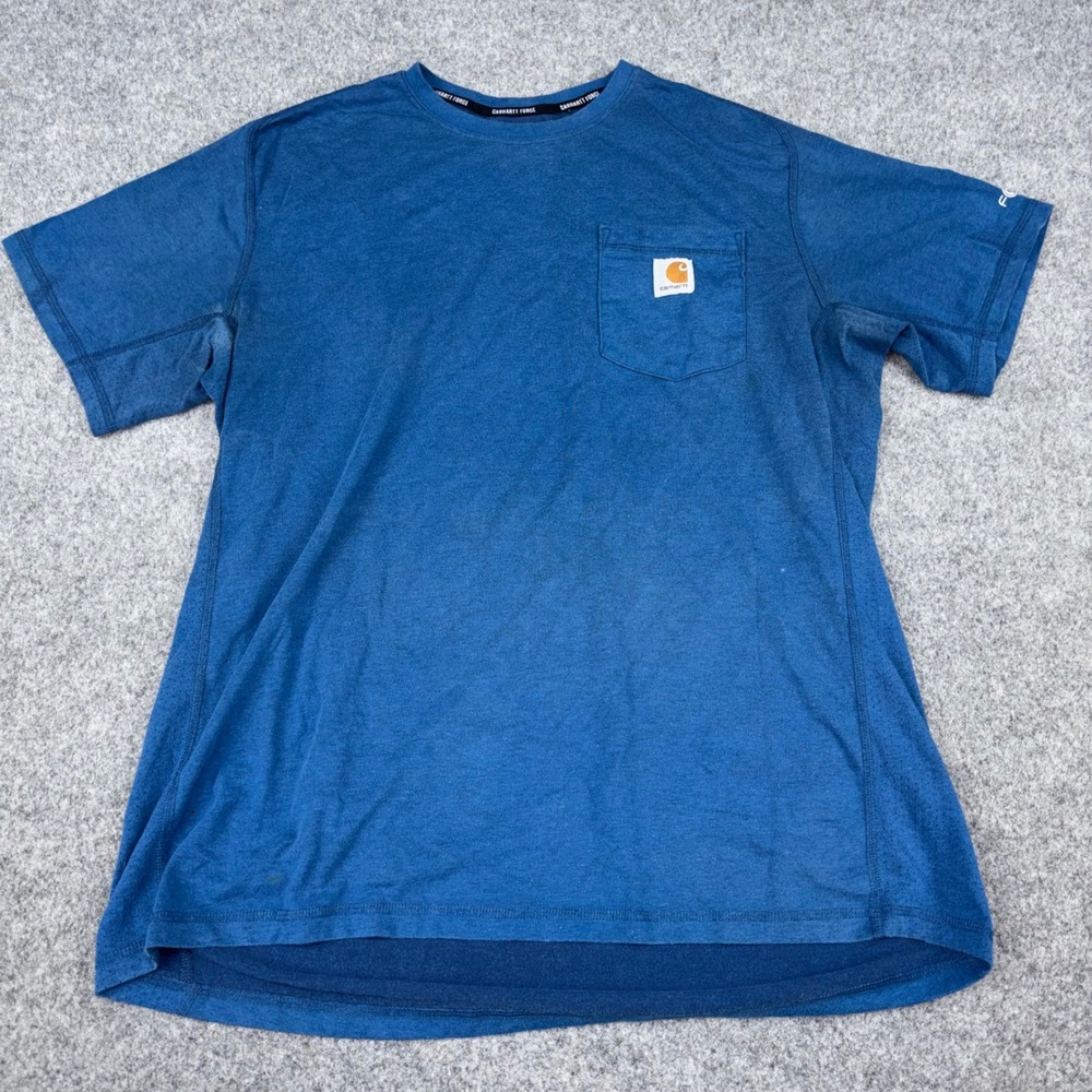 Carhartt Force Relaxed Fit T Shirt Mens Large Blue Pocket Short Sleeve Work Tee